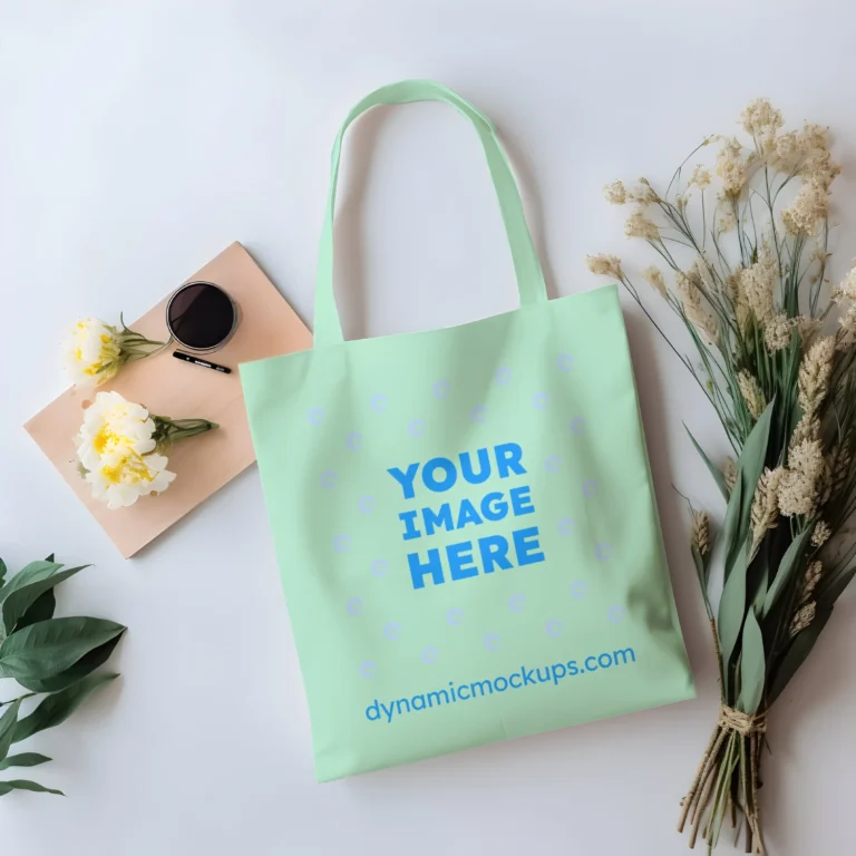 Mint Canvas Tote Bag Mockup Front View Template