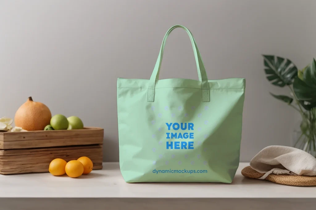 Mint Canvas Tote Bag Mockup Front View Template