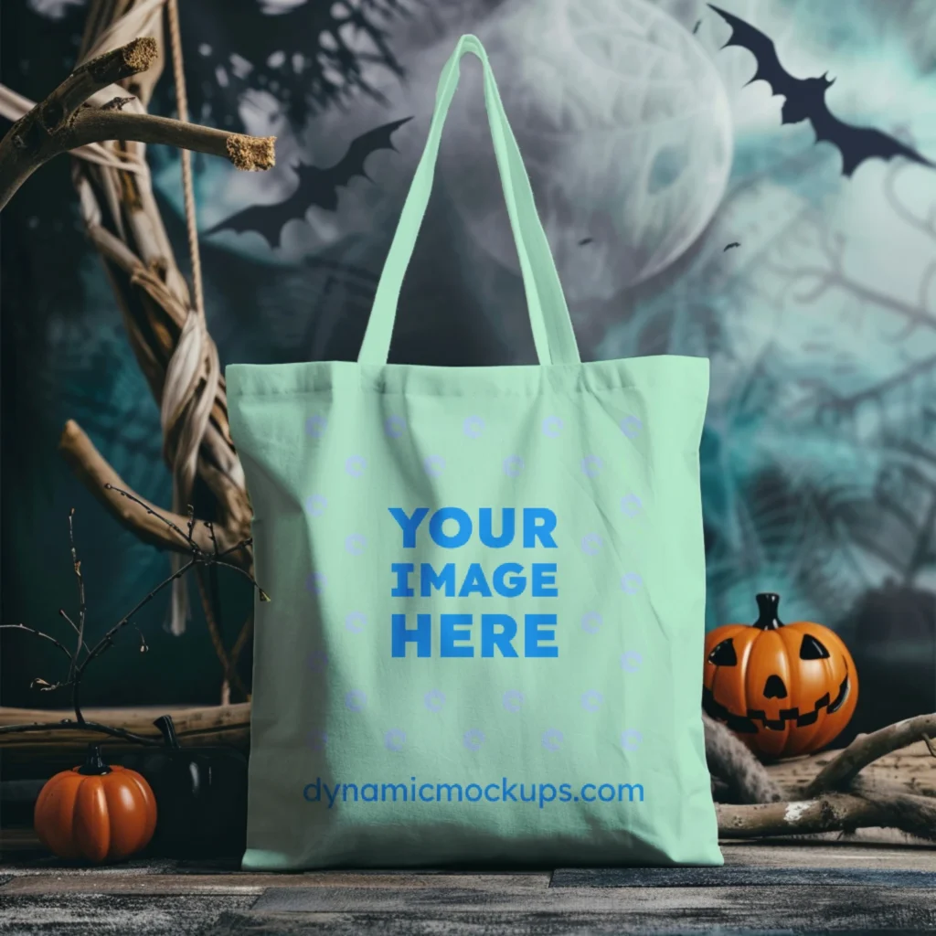 Mint Canvas Tote Bag Mockup Front View Template