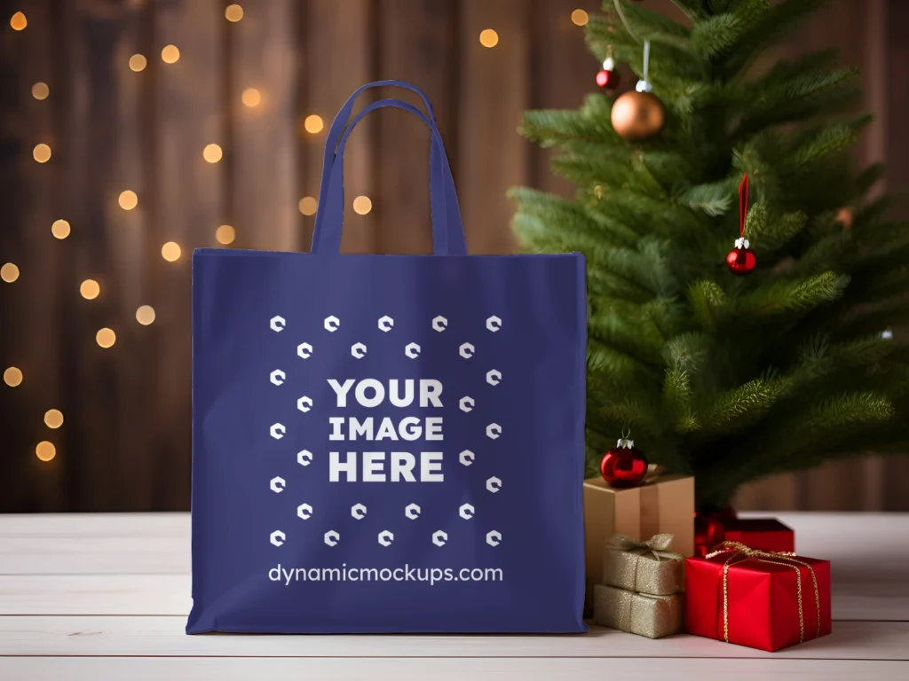 Navy Blue Canvas Tote Bag Mockup Front View Template