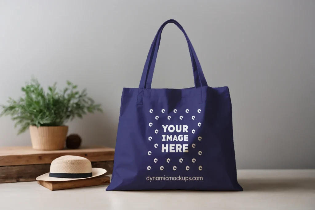 Navy Blue Canvas Tote Bag Mockup Front View Template