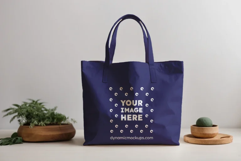 Navy Blue Canvas Tote Bag Mockup Front View Template