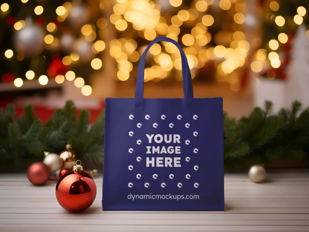 Navy Blue Canvas Tote Bag Mockup Front View Template