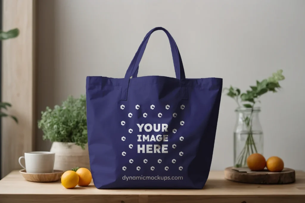 Navy Blue Canvas Tote Bag Mockup Front View Template