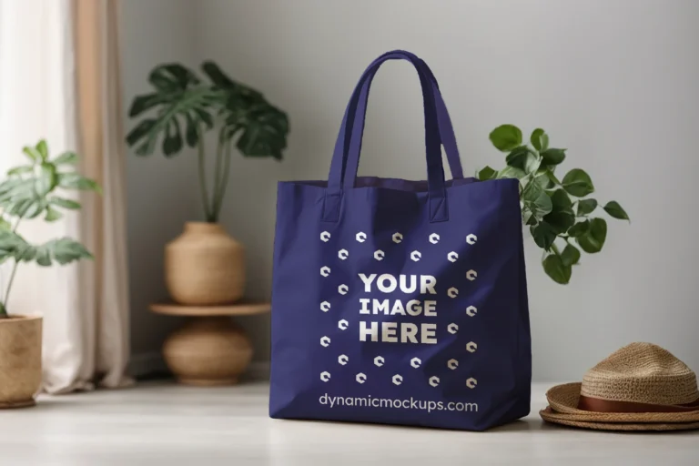 Navy Blue Canvas Tote Bag Mockup Front View Template