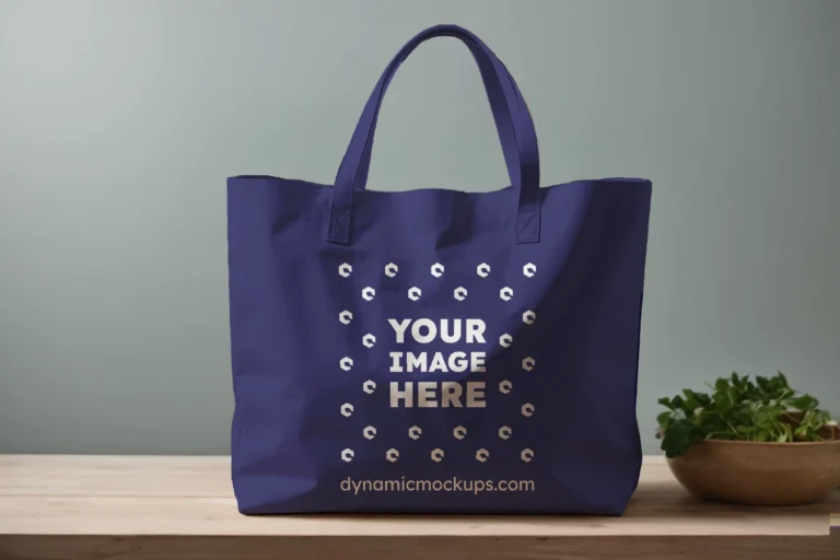 Navy Blue Canvas Tote Bag Mockup Front View Template