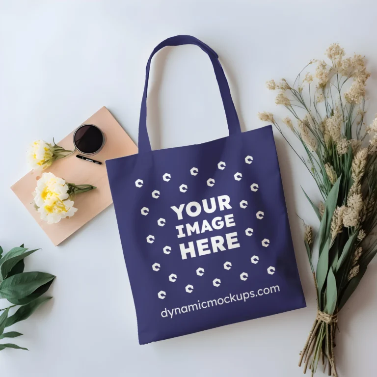 Navy Blue Canvas Tote Bag Mockup Front View Template