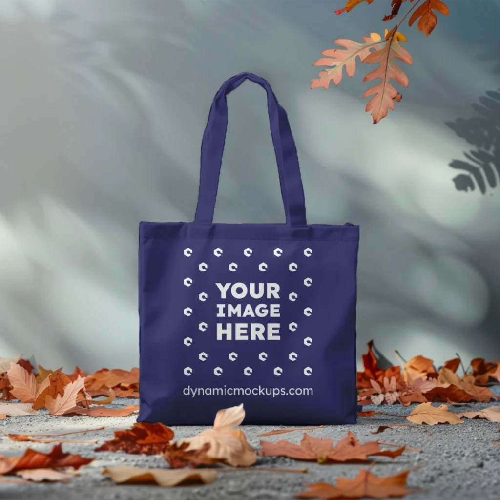 Navy Blue Canvas Tote Bag Mockup Front View Template