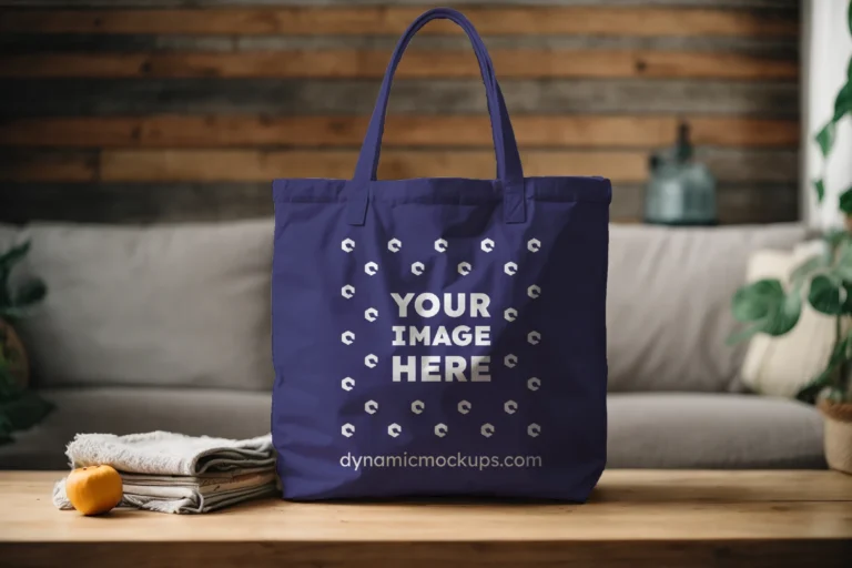 Navy Blue Canvas Tote Bag Mockup Front View Template