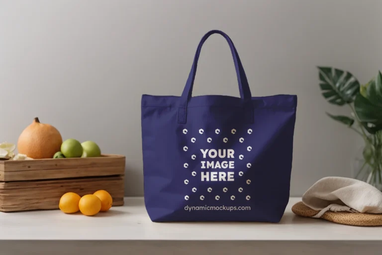 Navy Blue Canvas Tote Bag Mockup Front View Template