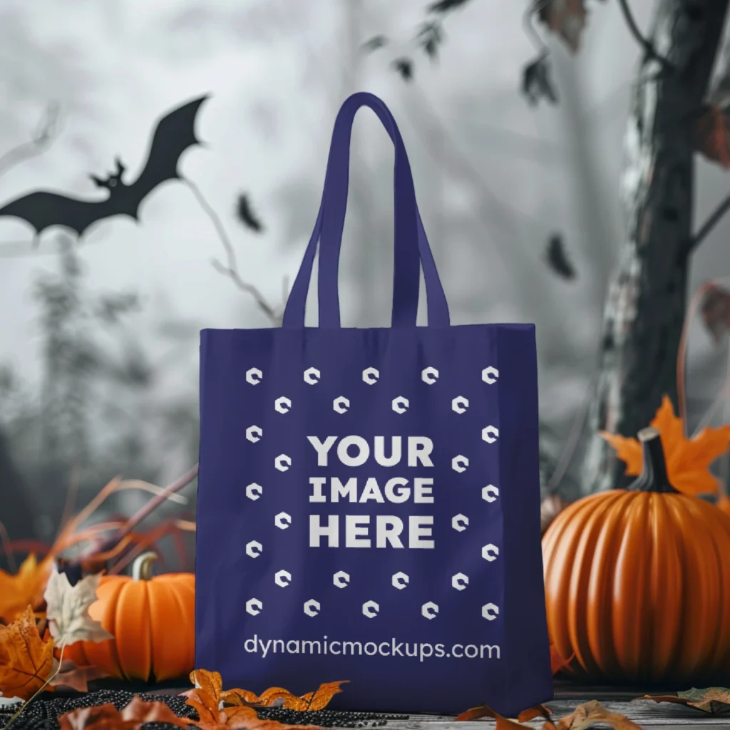 Navy Blue Canvas Tote Bag Mockup Front View Template