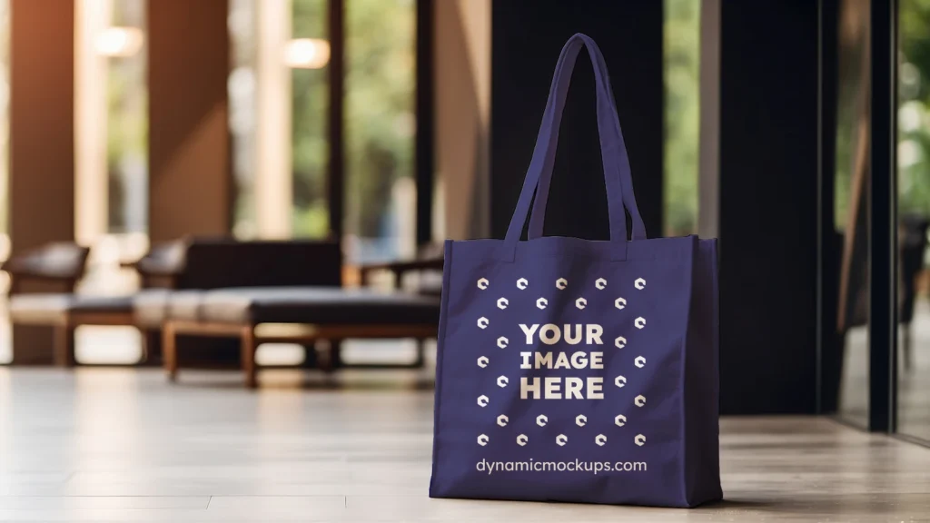 Navy Blue Canvas Tote Bag Mockup Front View Template