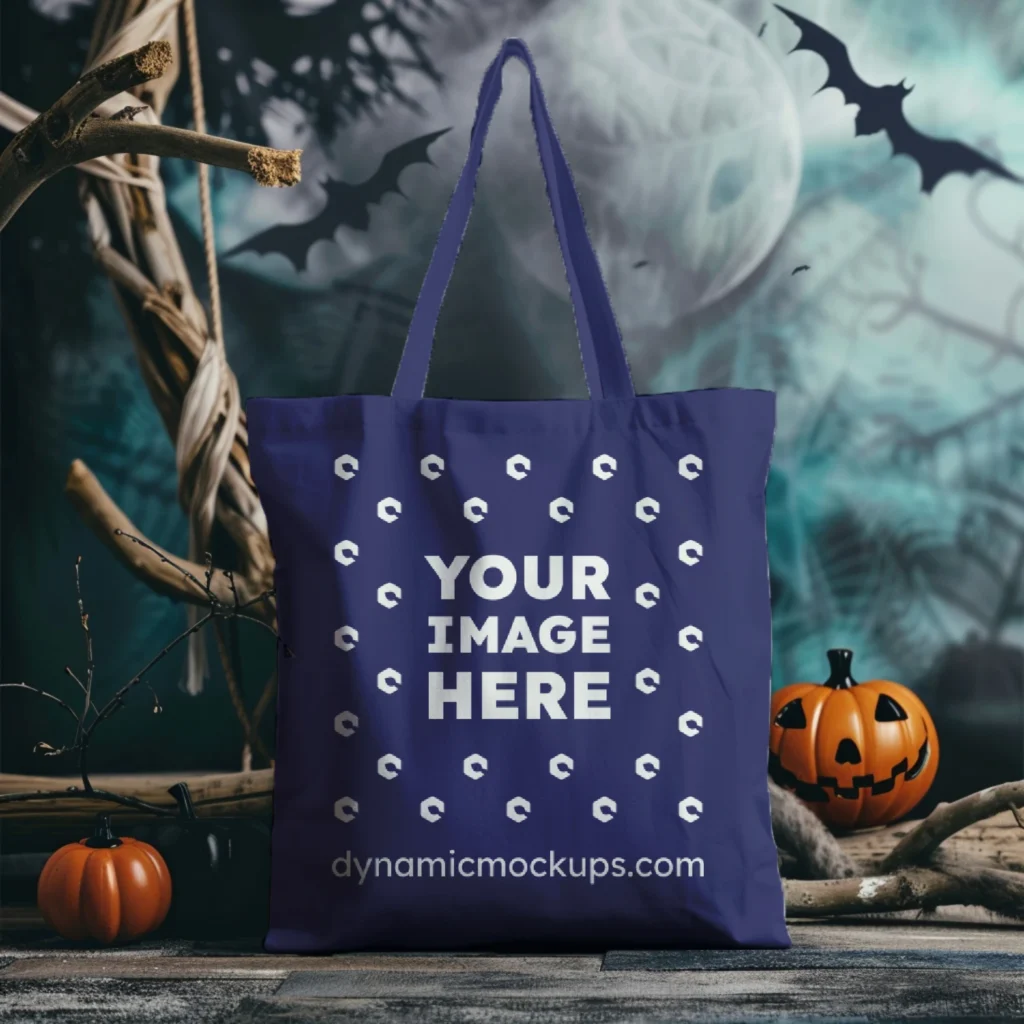 Navy Blue Canvas Tote Bag Mockup Front View Template