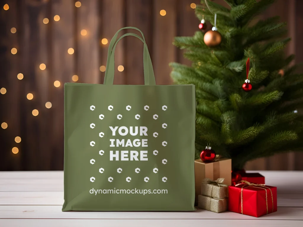 Olive Green Canvas Tote Bag Mockup Front View Template