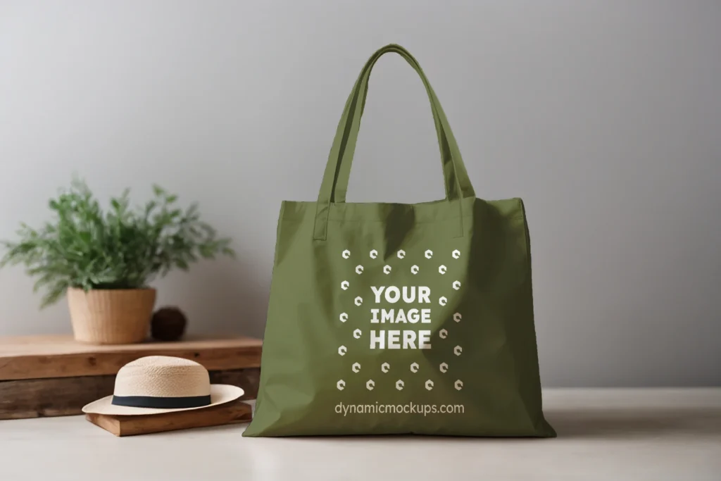 Olive Green Canvas Tote Bag Mockup Front View Template