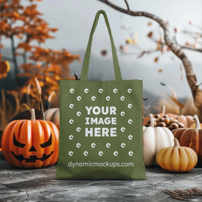 Olive Green Canvas Tote Bag Mockup Front View Template