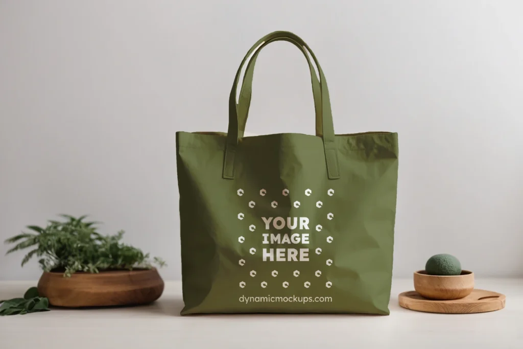 Olive Green Canvas Tote Bag Mockup Front View Template