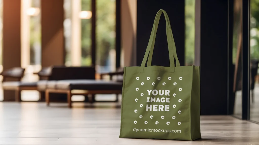 Olive Green Canvas Tote Bag Mockup Front View Template