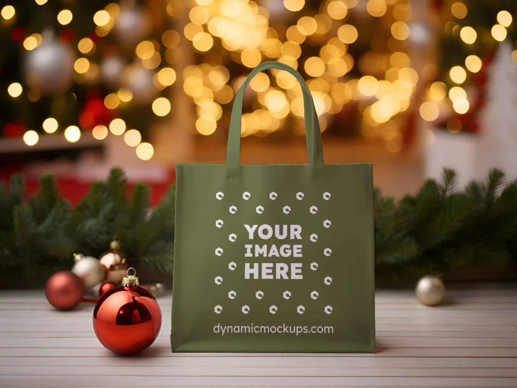 Olive Green Canvas Tote Bag Mockup Front View Template