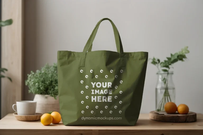 Olive Green Canvas Tote Bag Mockup Front View Template