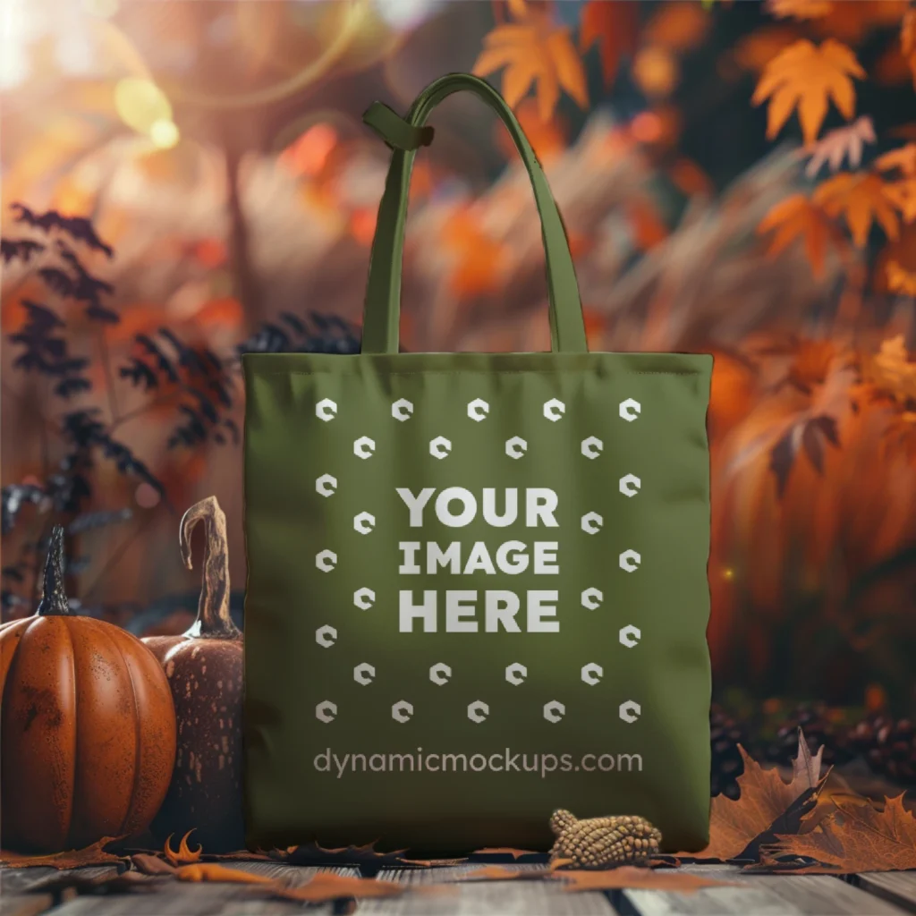 Olive Green Canvas Tote Bag Mockup Front View Template