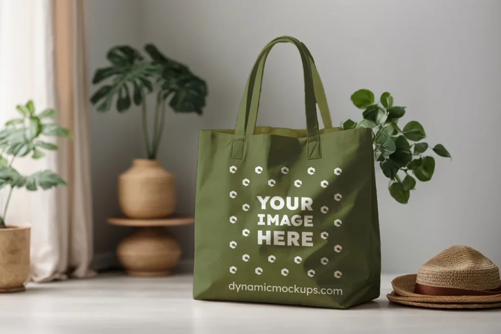 Olive Green Canvas Tote Bag Mockup Front View Template