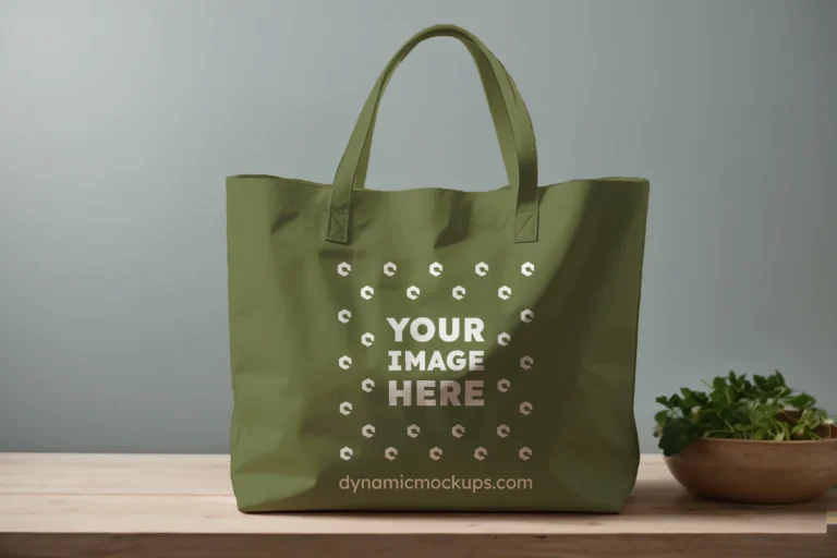 Olive Green Canvas Tote Bag Mockup Front View Template