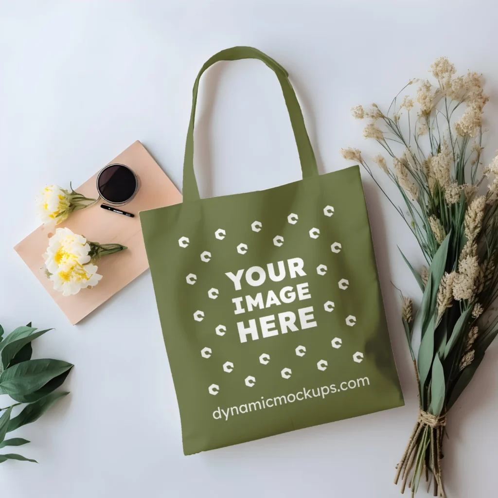 Olive Green Canvas Tote Bag Mockup Front View Template