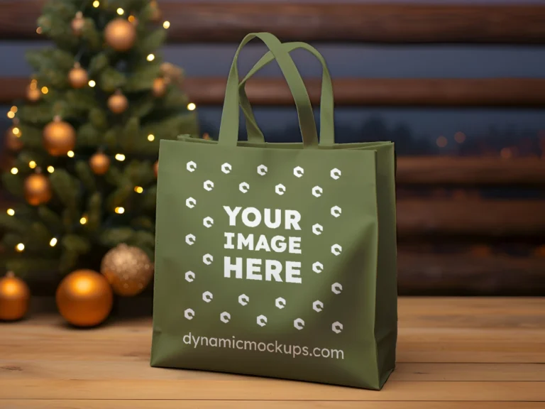 Olive Green Canvas Tote Bag Mockup Front View Template