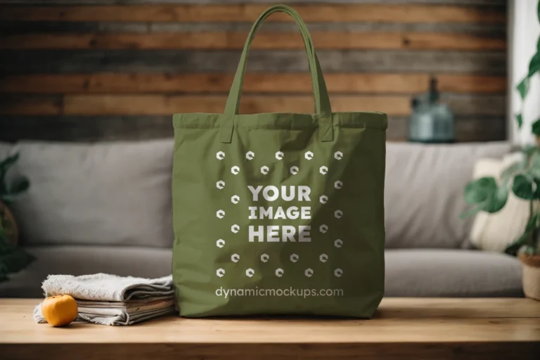 Olive Green Canvas Tote Bag Mockup Front View Template