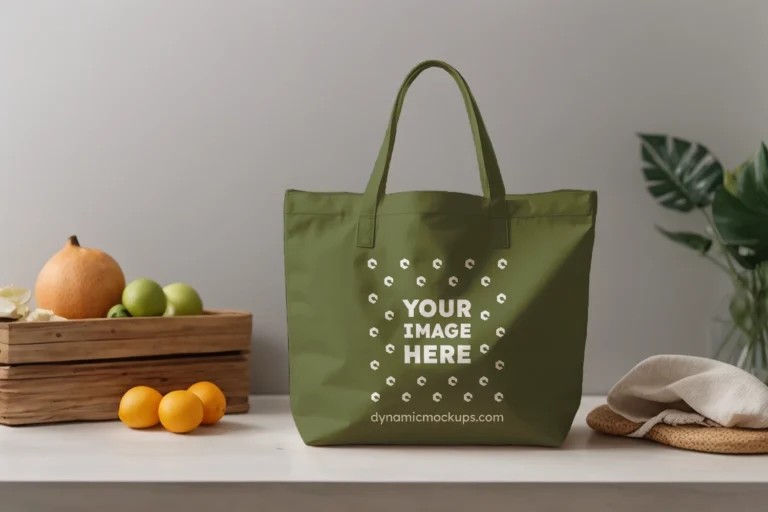 Olive Green Canvas Tote Bag Mockup Front View Template