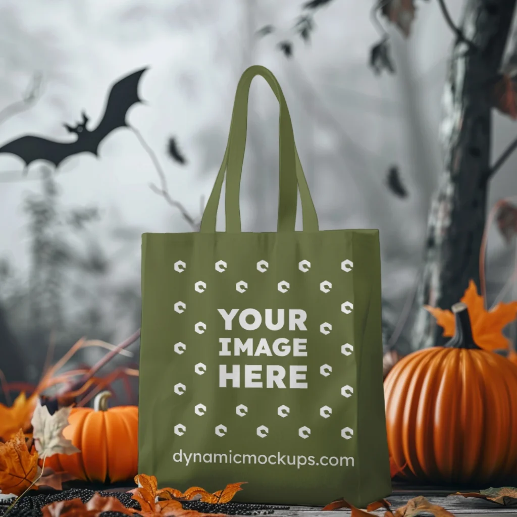 Olive Green Canvas Tote Bag Mockup Front View Template