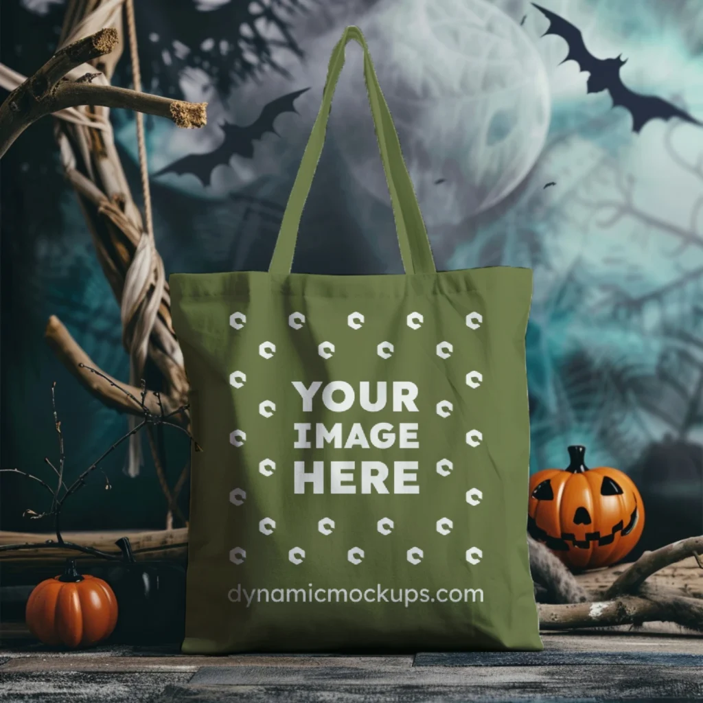 Olive Green Canvas Tote Bag Mockup Front View Template