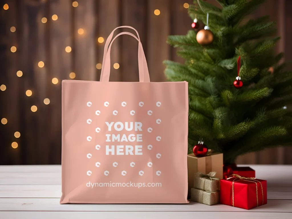 Peach Canvas Tote Bag Mockup Front View Template