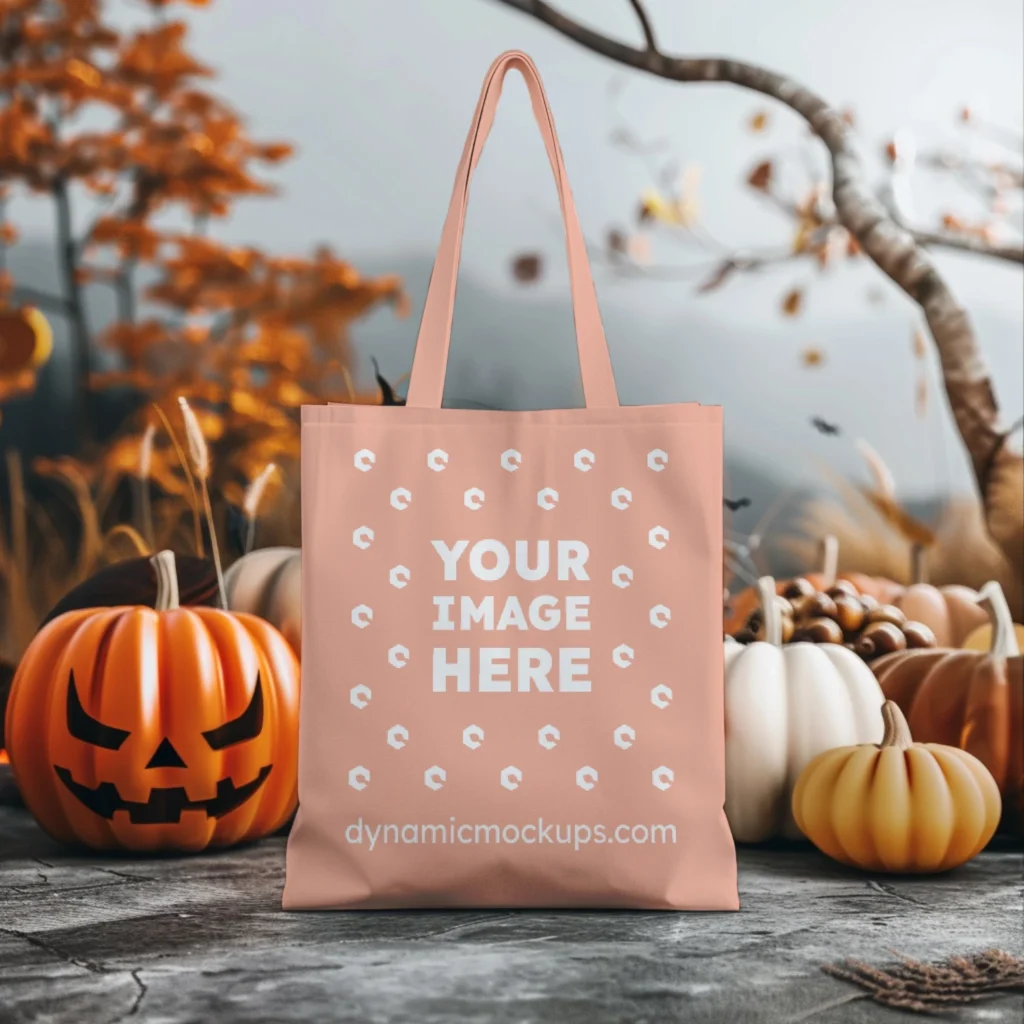 Peach Canvas Tote Bag Mockup Front View Template