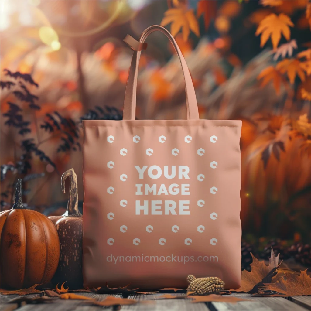 Peach Canvas Tote Bag Mockup Front View Template