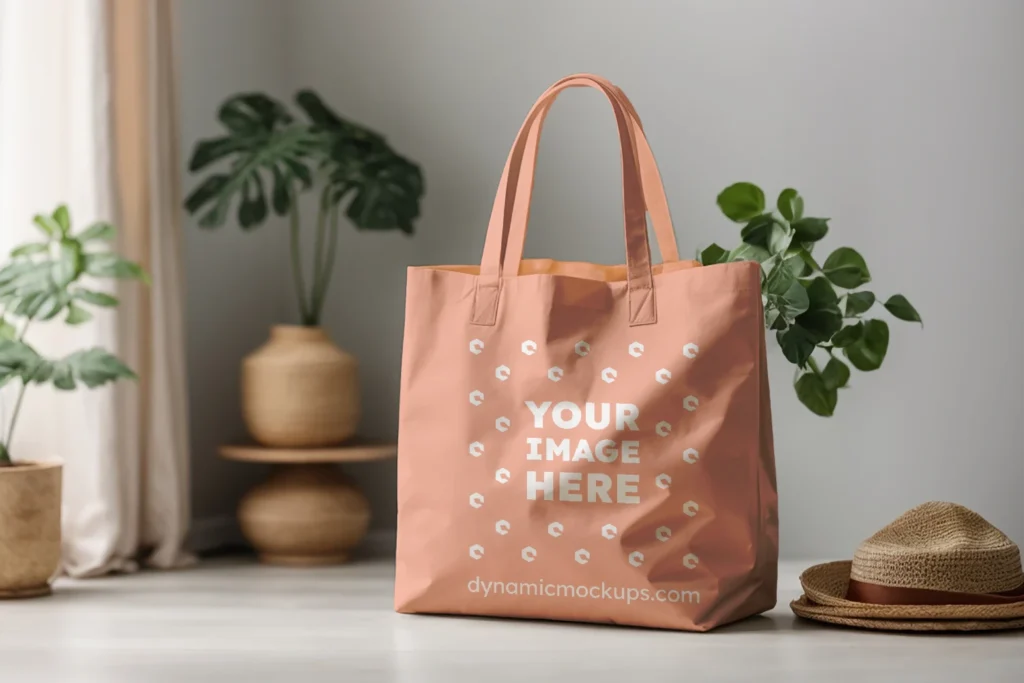 Peach Canvas Tote Bag Mockup Front View Template