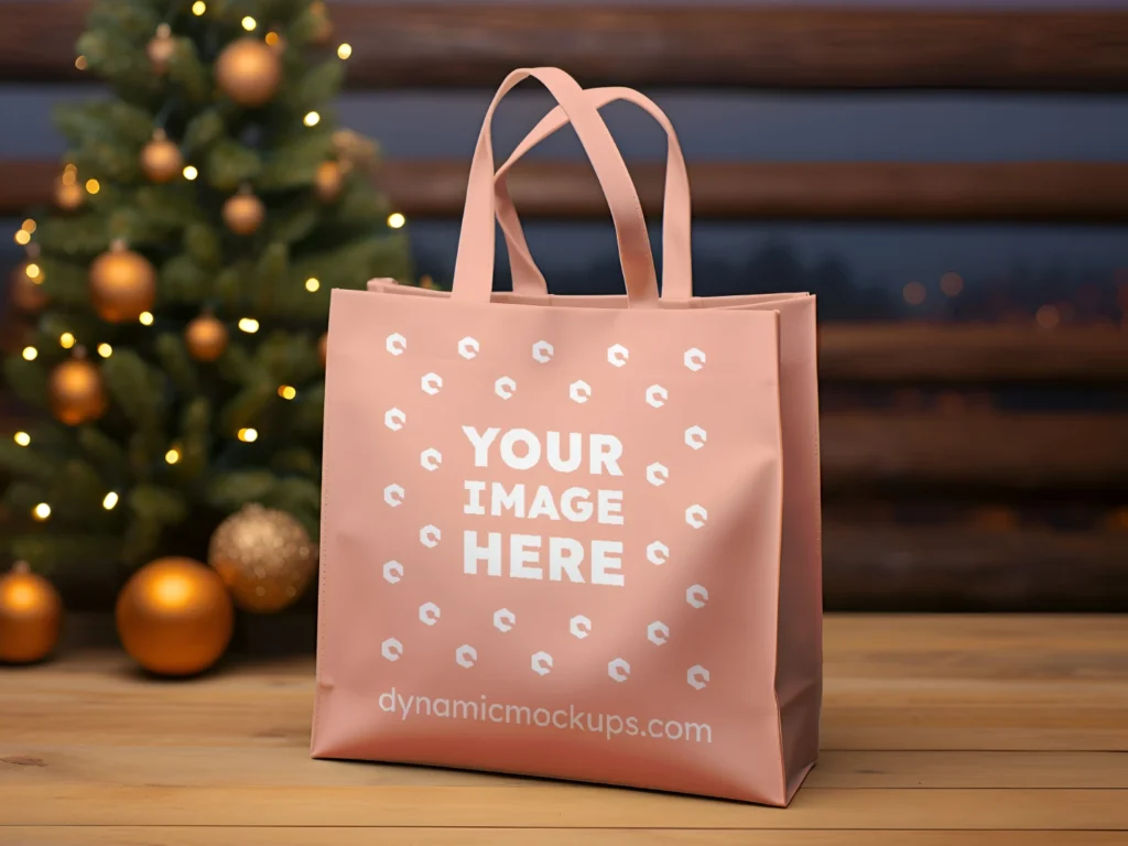 Peach Canvas Tote Bag Mockup Front View Template