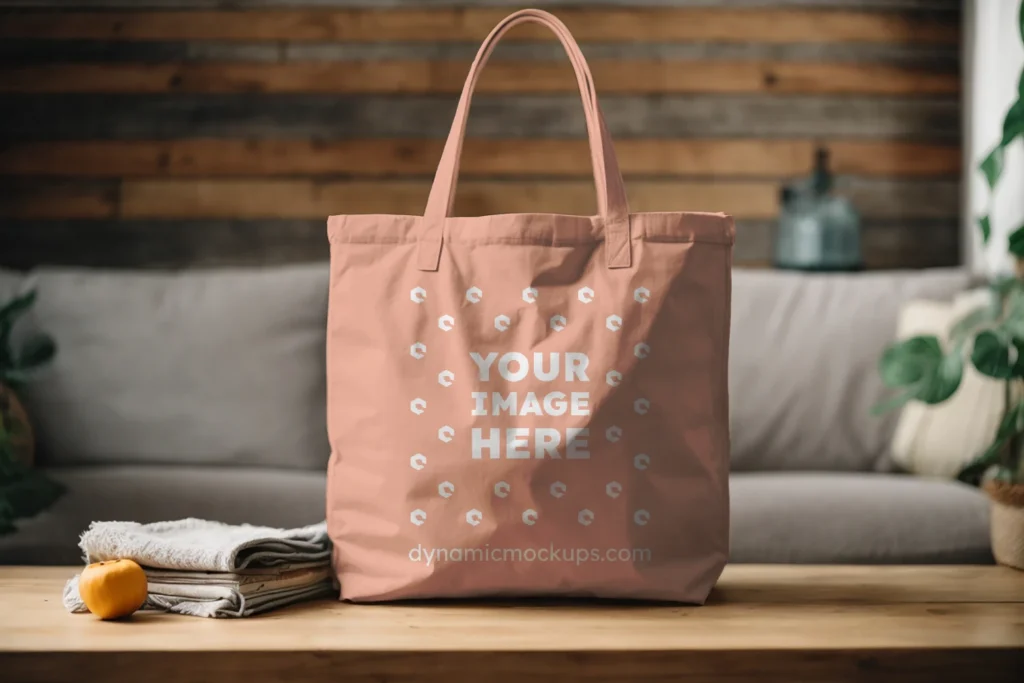 Peach Canvas Tote Bag Mockup Front View Template