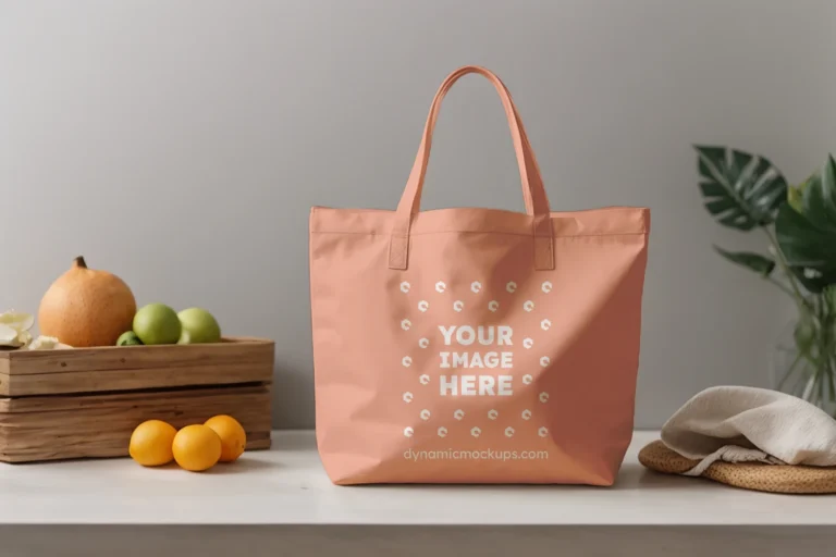 Peach Canvas Tote Bag Mockup Front View Template