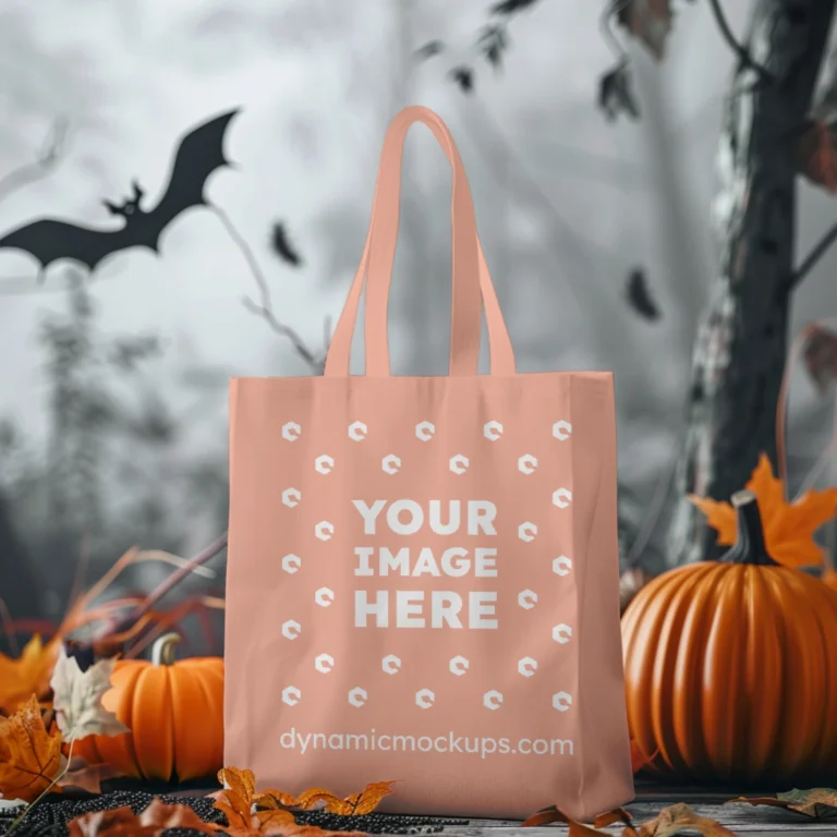 Peach Canvas Tote Bag Mockup Front View Template