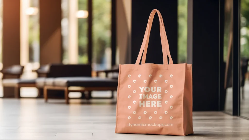 Peach Canvas Tote Bag Mockup Front View Template