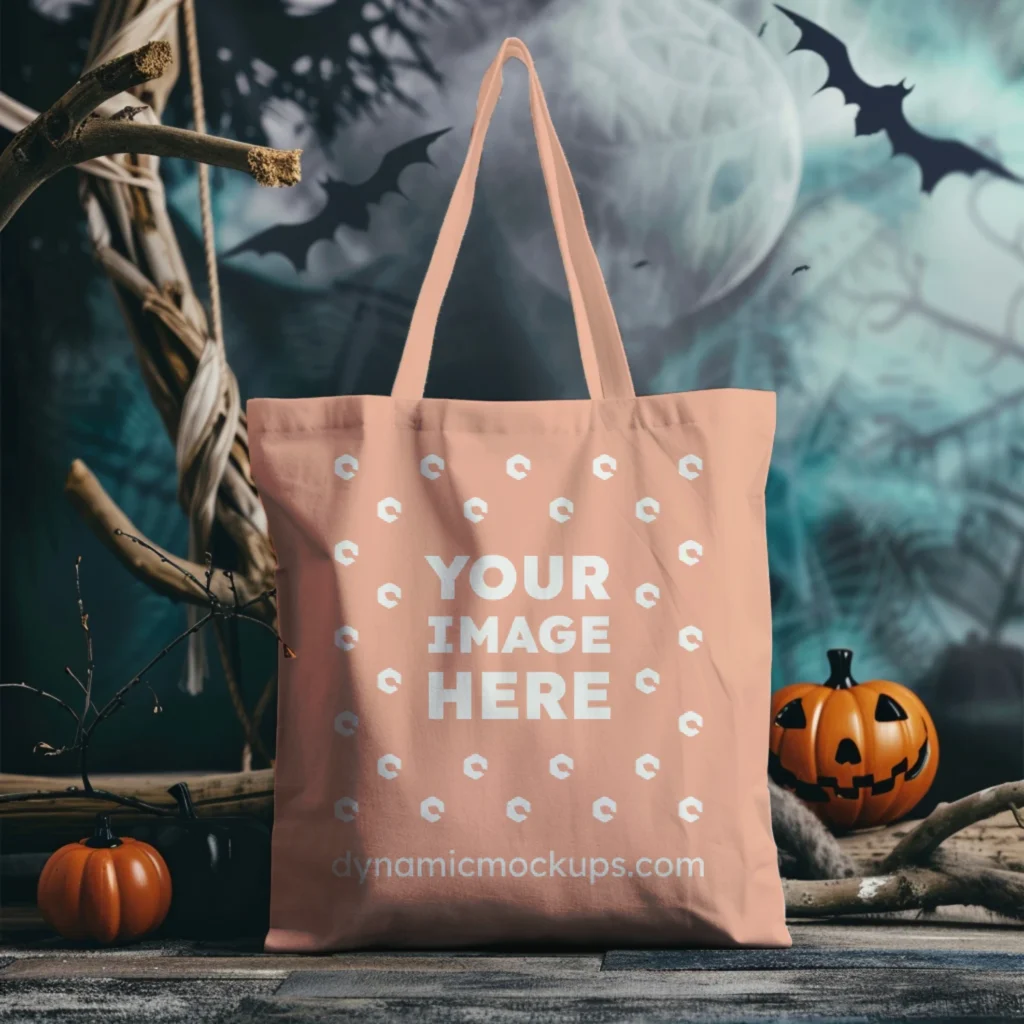 Peach Canvas Tote Bag Mockup Front View Template