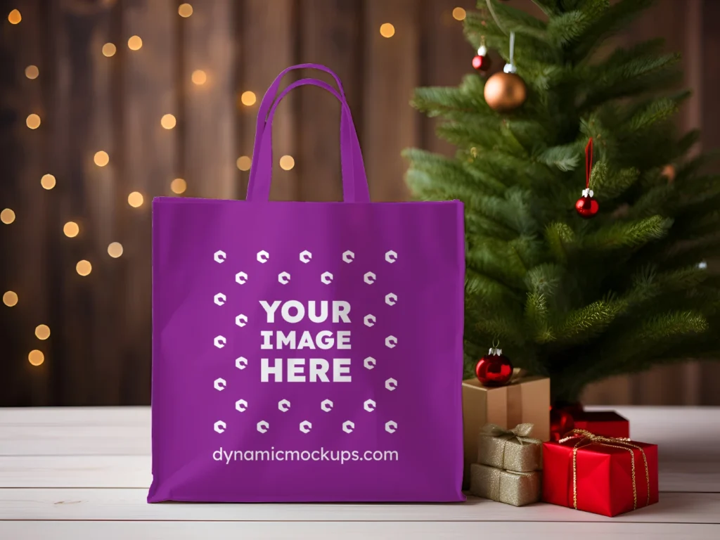 Purple Canvas Tote Bag Mockup Front View Template