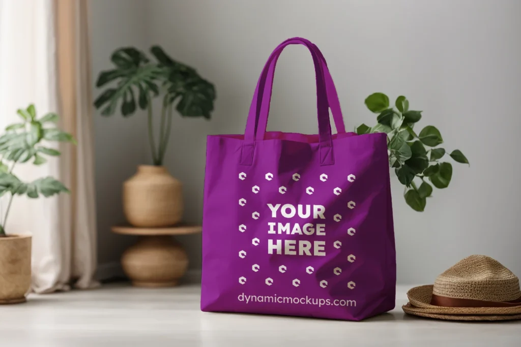 Purple Canvas Tote Bag Mockup Front View Template