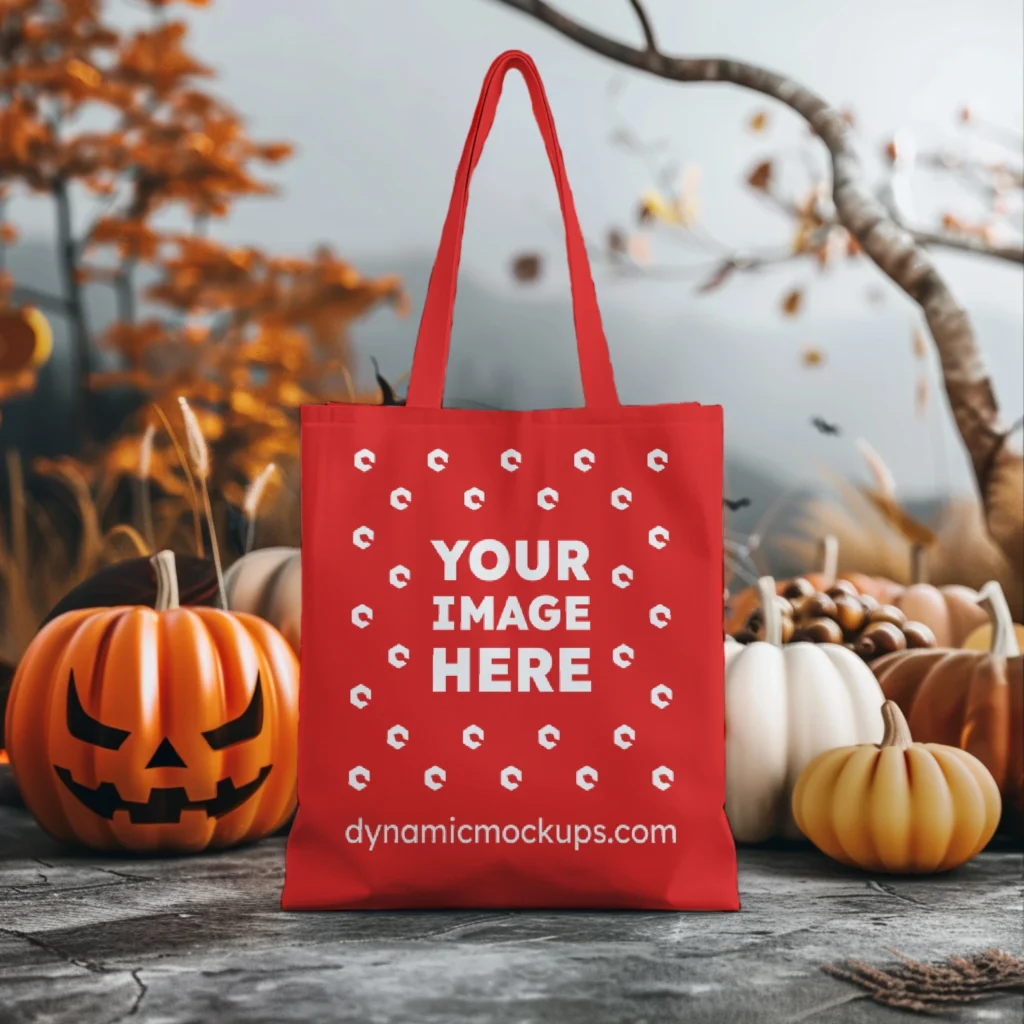 Red Canvas Tote Bag Mockup Front View Template