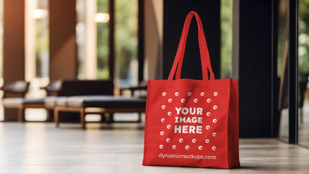 Red Canvas Tote Bag Mockup Front View Template