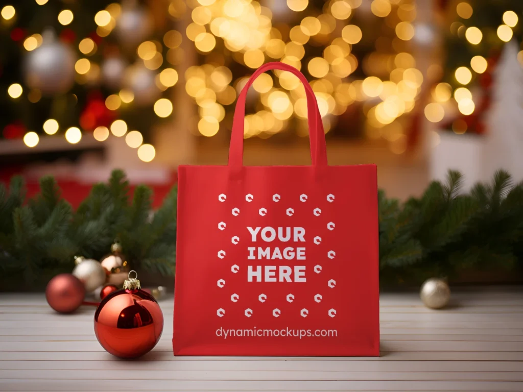 Red Canvas Tote Bag Mockup Front View Template