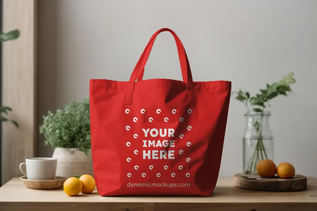 Red Canvas Tote Bag Mockup Front View Template