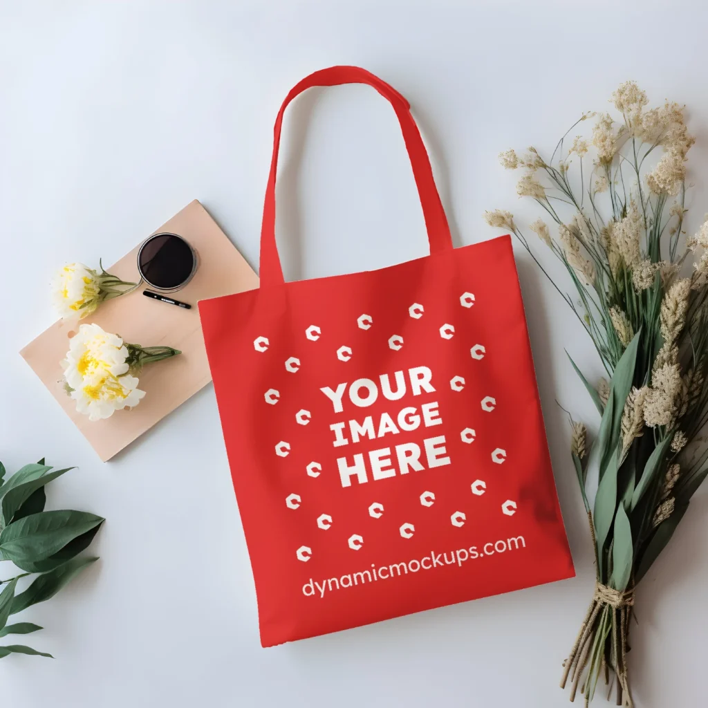 Red Canvas Tote Bag Mockup Front View Template